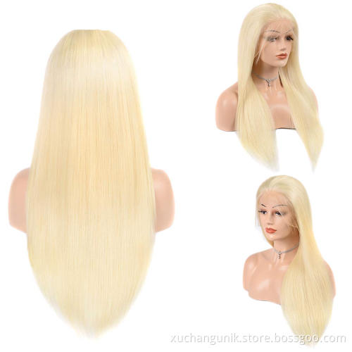 Uniky Bone Straight Double Drawn 613 Blonde Color Raw Virgin Cuticle Aligned 100% Human Hair Lace Front Wigs